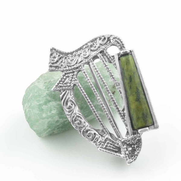 Harp Brooch with Connemara Marble
