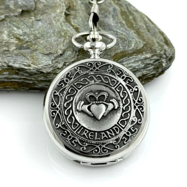 Mullingar Pewter Mechanical Pocket Watch with Claddagh,Pocket Watch