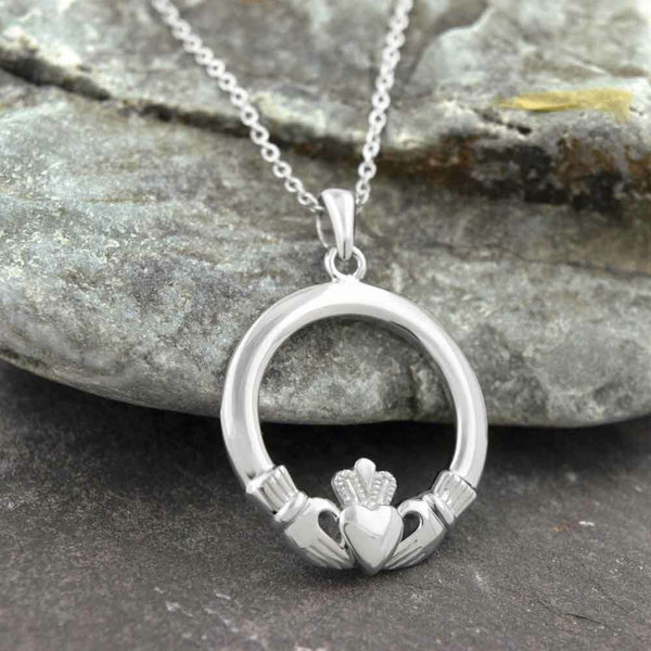 Sterling Silver Claddagh Pendant with Chain,18 inch,Pendant