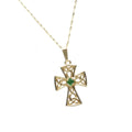 10k Gold Celtic Cross Necklace with Emerald Celtic Knotwork