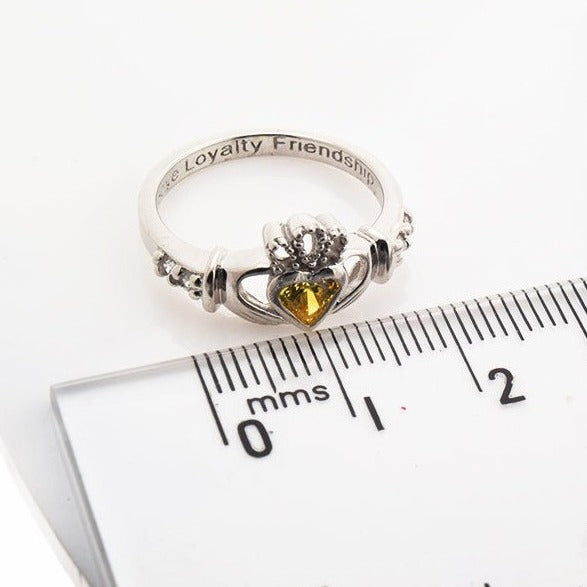 Shanore White Gold Claddagh Birthstone Ring - November