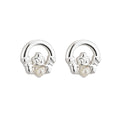 Rhodium Plated Pearl Claddagh Earrings