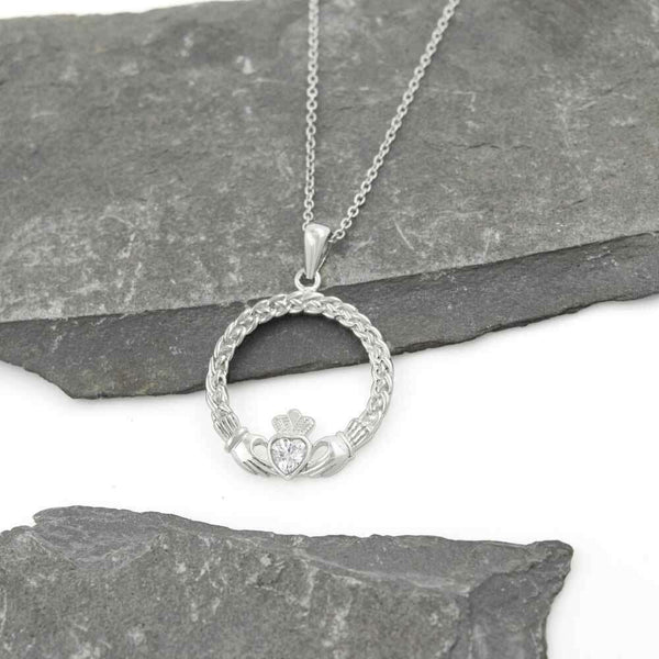 Sterling Silver Claddagh Pendant with Celtic Knot,18 inch,Pendant