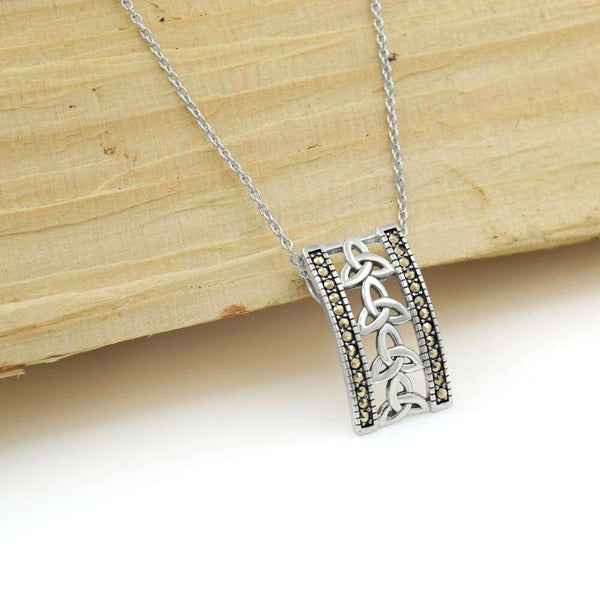 Sterling Silver Marcasite Trinity Knot Pendant,18 inch,Pendant