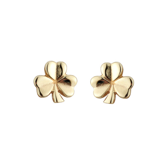 10k Gold Shamrock Stud Earrings with white foreground