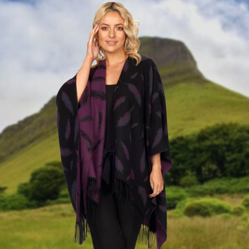 Jimmy Hourihan Fringed Shawl with Feather Motif
