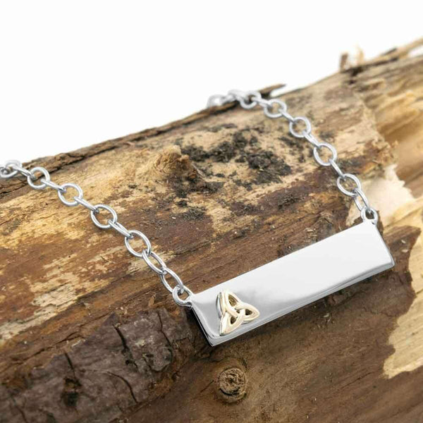 Sterling Silver Bar Pendant with Trinity Knot Design,Pendant