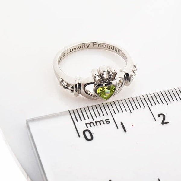 Shanore White Gold Claddagh Birthstone Ring - August