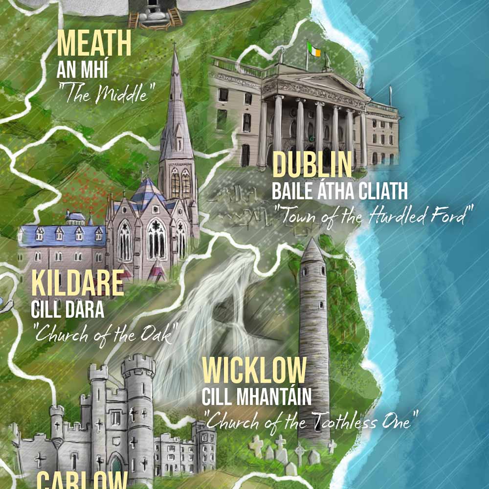 Ireland Landmark & County Map Print
