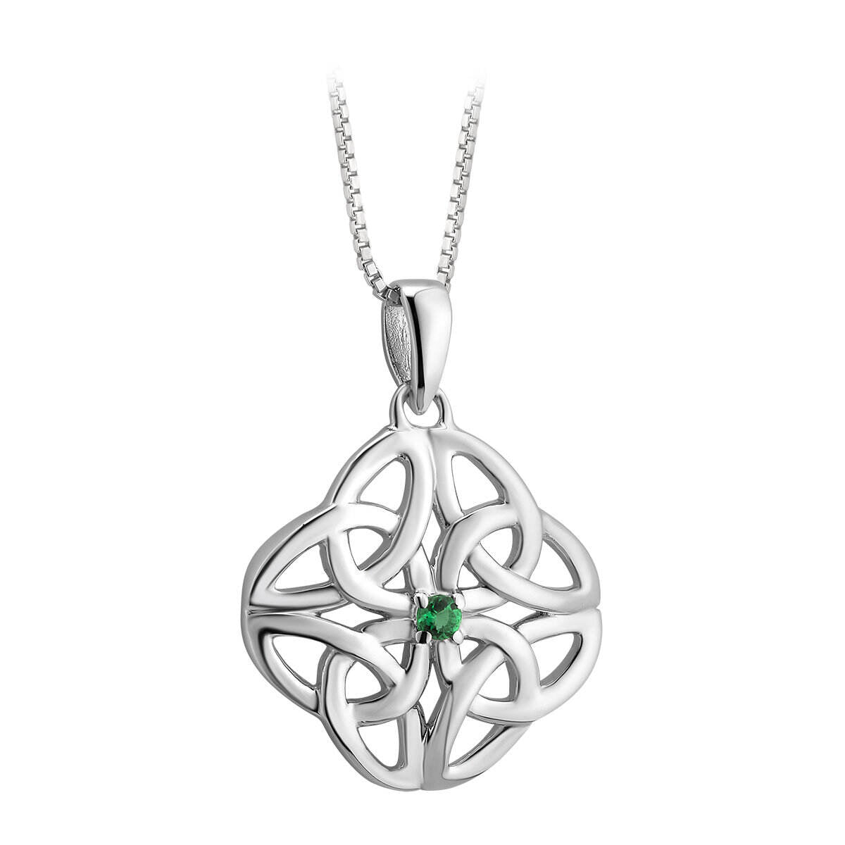 Sterling Silver Celtic Knotwork Necklace with Emerald