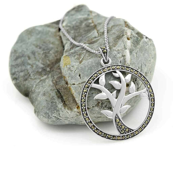 Sterling Silver Tree of Life Pendant with Marcasite Stones,Pendant
