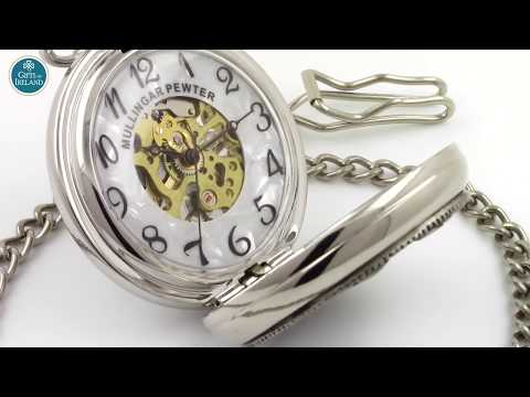 Mullingar Pewter Mechanical Pocket Watch with Pewter Claddagh Design