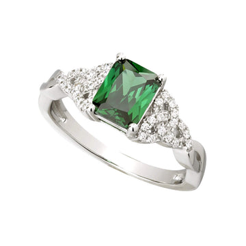 Silver Green Crystal Trinity Knot Ring