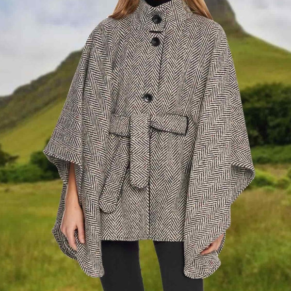 Jimmy Hourihan Tweed Cape in Herringbone,Black & White,Cape