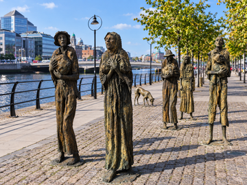 Bronze Famine Memorial statues in Dublin depicting people suffering during the Great Famine