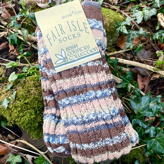 Fair Isle Socks Brown Long