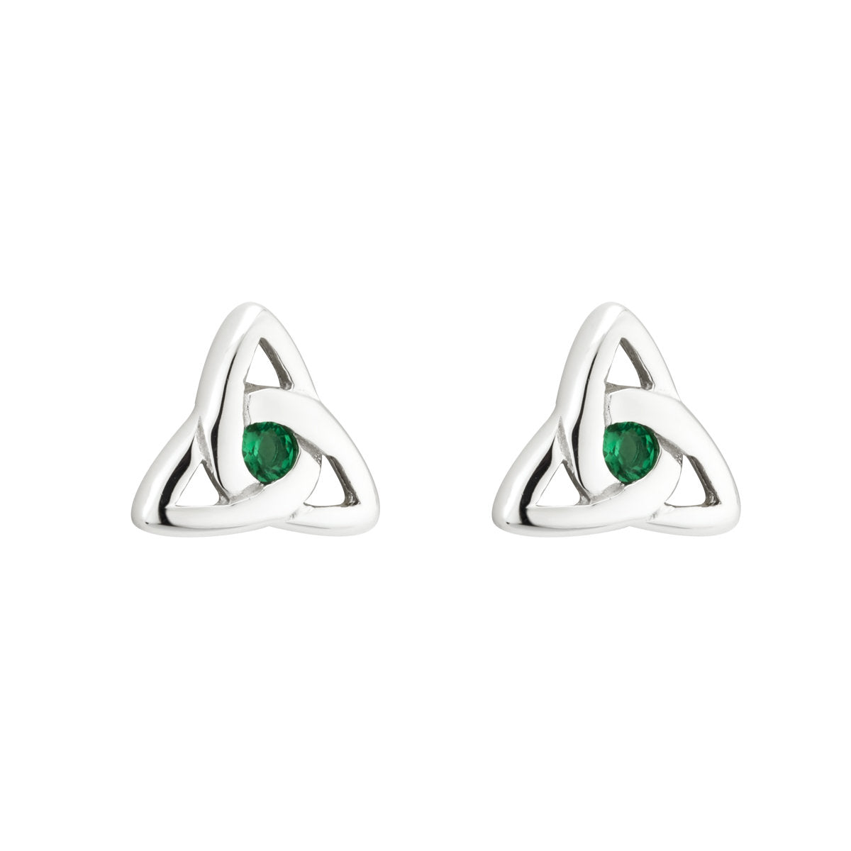 Sterling Silver Green Crystal Trinity Knot Stud Earrings
