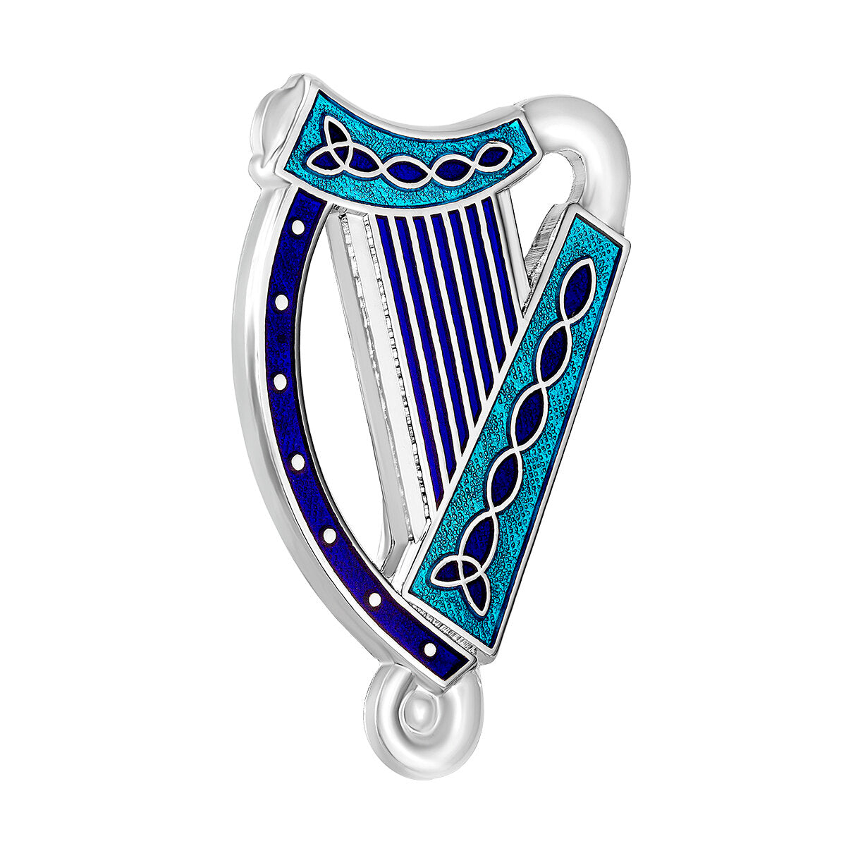 Rhodium Blue Enamel Harp Brooch