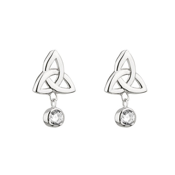 Sterling Silver Dangle Green Crystal Trinity Knot Earrings