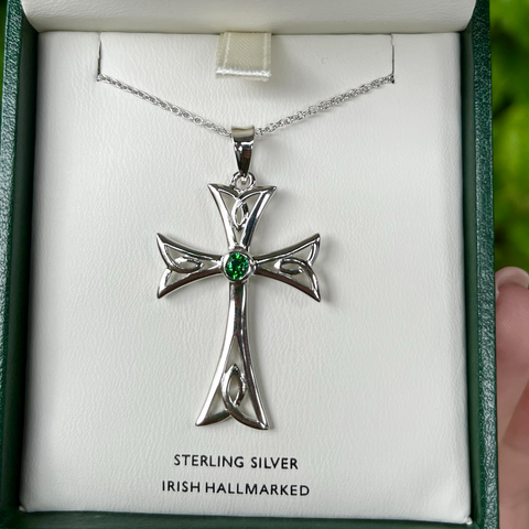 Sterling Silver Cross with Emerald Center