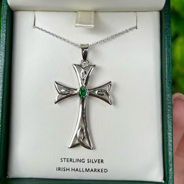 Sterling Silver Cross with Emerald Center