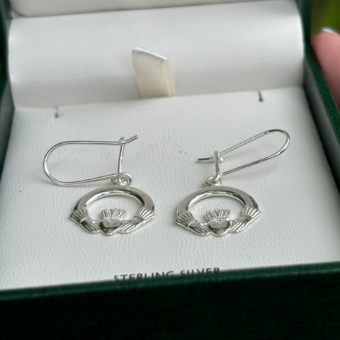 Claddagh Drop Earrings in Silver