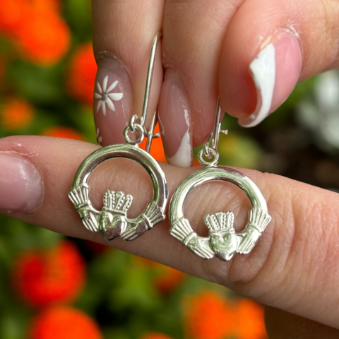 Claddagh Drop Earrings in Silver