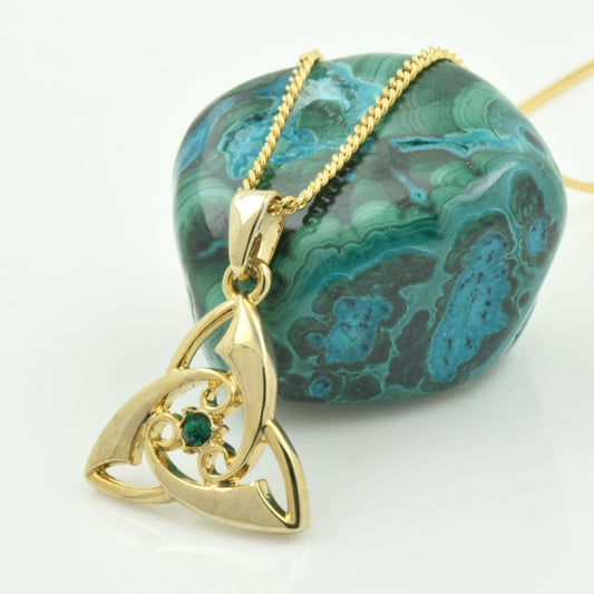 Gold Plated Emerald Trinity Knot Necklace