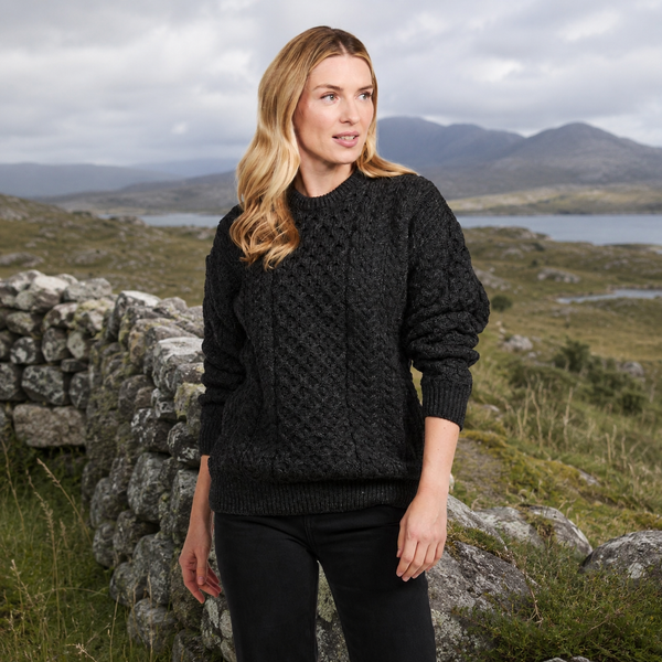 Inishbofin Ladies Traditional Aran Charcoal Sweater