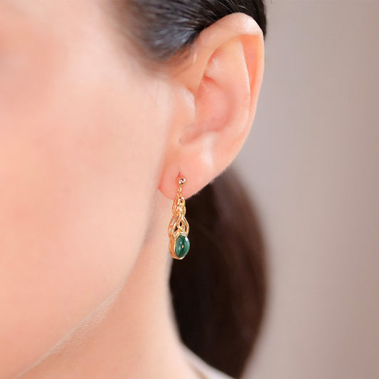 14KT Gold Vermeil Drop Malachite Celtic Earrings