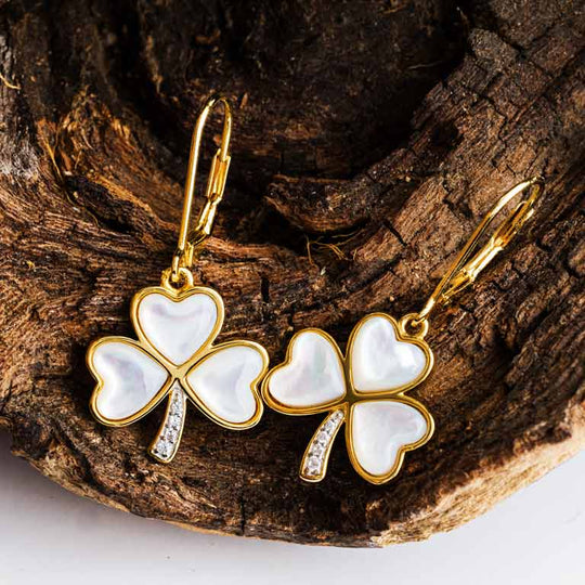 14KT Gold Vermeil Mother of Pearl Irish Shamrock Earrings