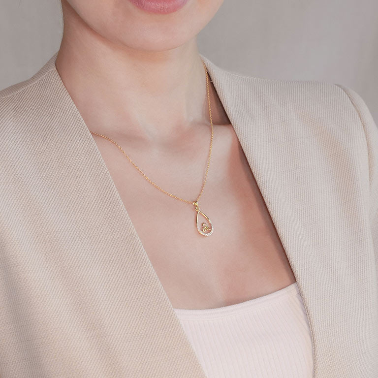 14KT Gold Vermeil Tear Drop Trinity Knot Pendant Studded With Cubic Zirconias