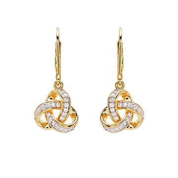14KT Gold Vermeil Drop Celtic Knot Earring Studded With White Cubic Zirconias