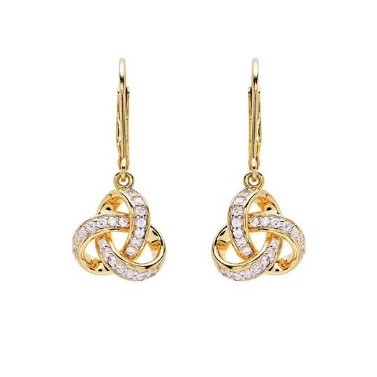 14KT Gold Vermeil Drop Celtic Knot Earring Studded With White Cubic Zirconias