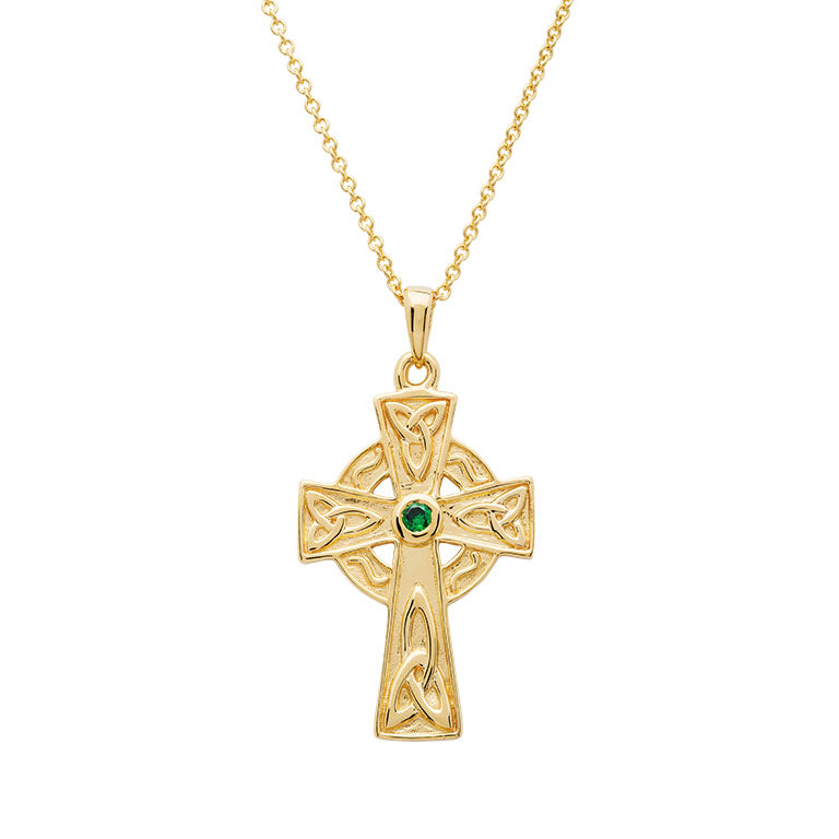 14KT Gold Vermeil Emerald Celtic Cross Necklace