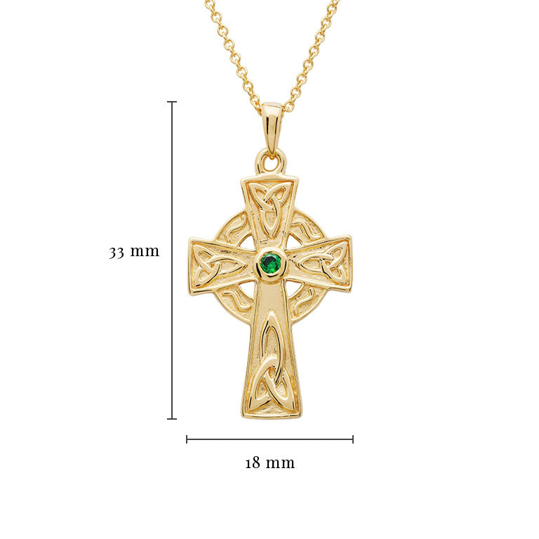 14KT Gold Vermeil Emerald Celtic Cross Necklace