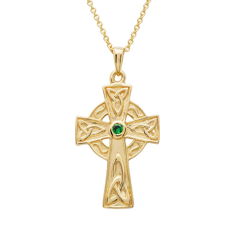 14KT Gold Vermeil Emerald Celtic Cross Necklace