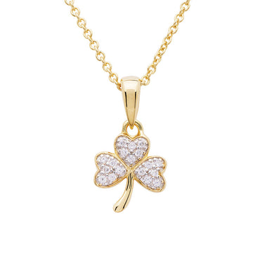 14KT Gold Vermeil Shamrock Necklace Studded with White Cubic Zirconias