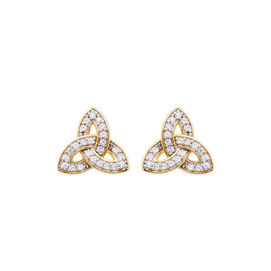 14KT Gold Vermeil Stud Trinity Knot Earrings Adorned with White Cubic Zirconias