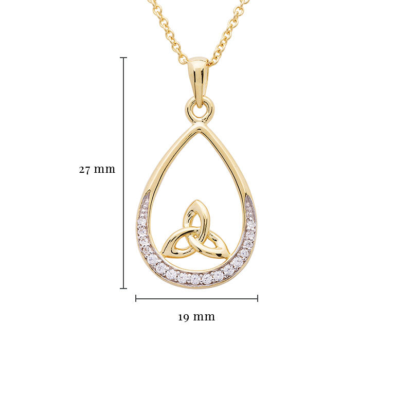 14KT Gold Vermeil Tear Drop Trinity Knot Pendant Studded With Cubic Zirconias