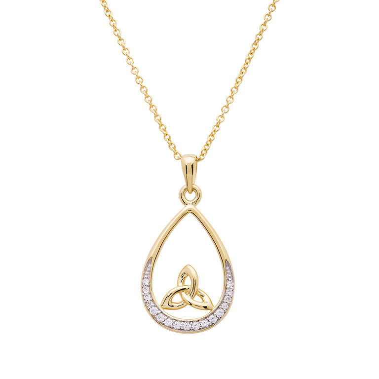 14KT Gold Vermeil Tear Drop Trinity Knot Pendant Studded With Cubic Zirconias