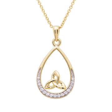 14KT Gold Vermeil Tear Drop Trinity Knot Pendant Studded With Cubic Zirconias