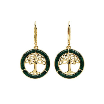 14KT Gold Vermeil Drop Malachite Celtic Tree of Life Earrings