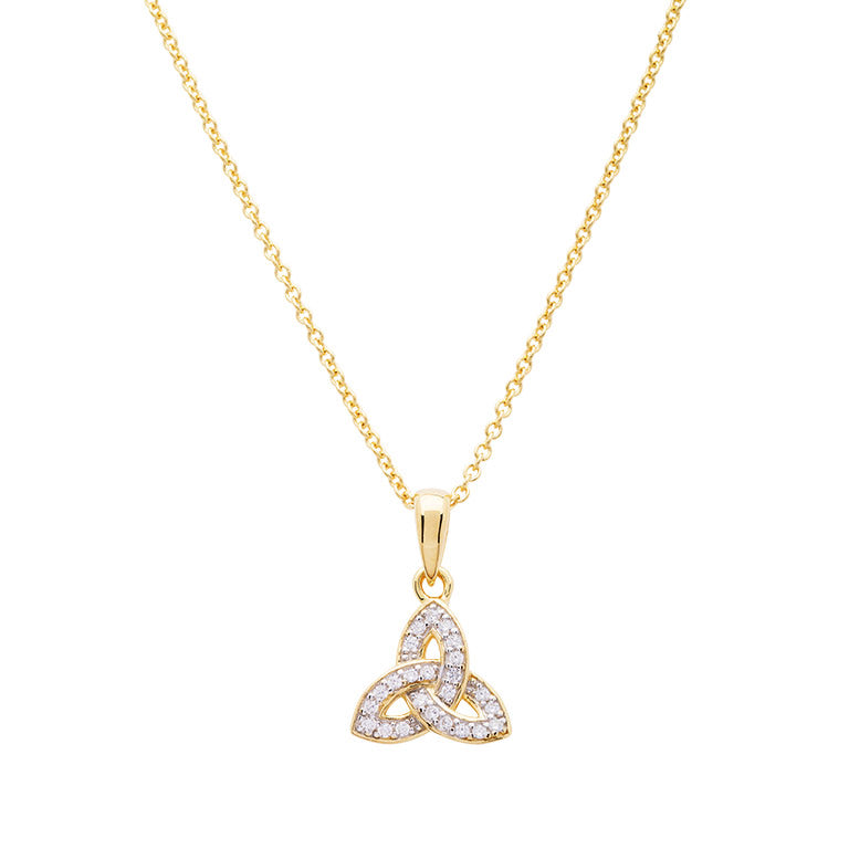 14KT Gold Vermeil Trinity Knot Necklace Studded with White Cubic Zirconias