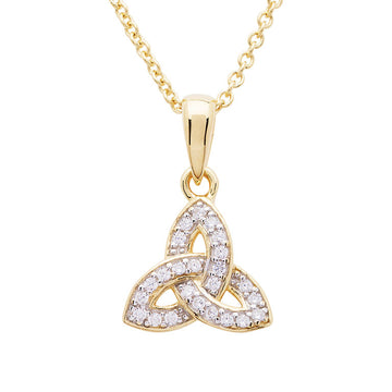 14KT Gold Vermeil Trinity Knot Necklace Studded with White Cubic Zirconias
