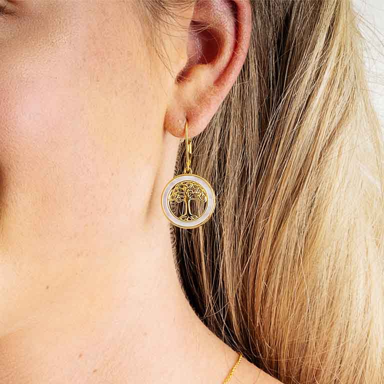 14KT Gold Vermeil Mother of Pearl Celtic Tree of Life Earrings