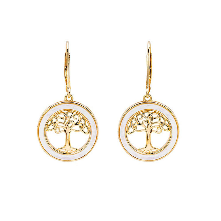 14KT Gold Vermeil Mother of Pearl Celtic Tree of Life Earrings