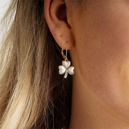 14KT Gold Vermeil Mother of Pearl Irish Shamrock Earrings