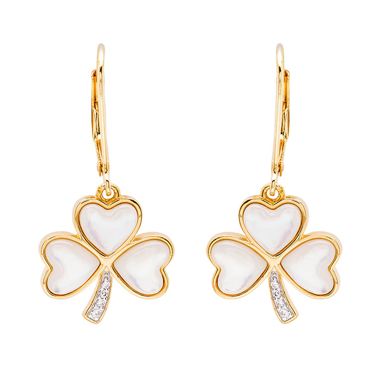 14KT Gold Vermeil Mother of Pearl Irish Shamrock Earrings