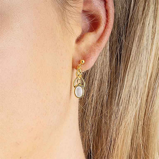 14KT Gold Vermeil Mother of Pearl Irish Trinity Knot Earrings
